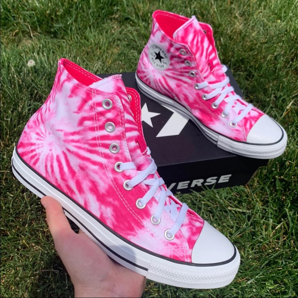 Converse All Star CTAS HI Sneakers in Pink Tie Dye - Picture 5 of 11